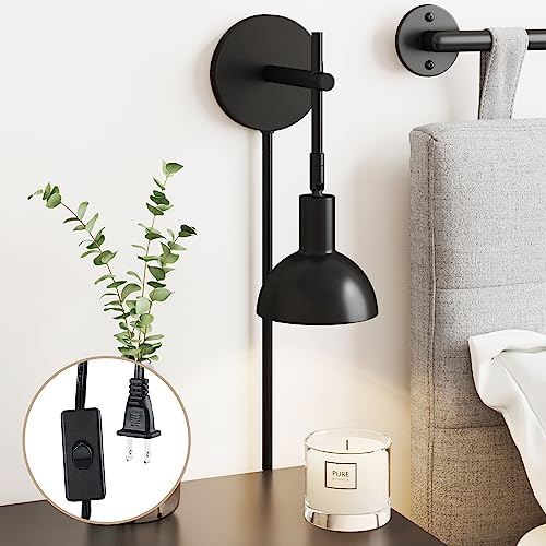 Nathan James Tamlin Wall Light Fixture, Wall Mounted 1-Light Lamp, Plugin Sconce with On/Off Switch for Living Room, Reading Nook or Bedroom, Matte Black - color: Matte Black, size: Set of 1