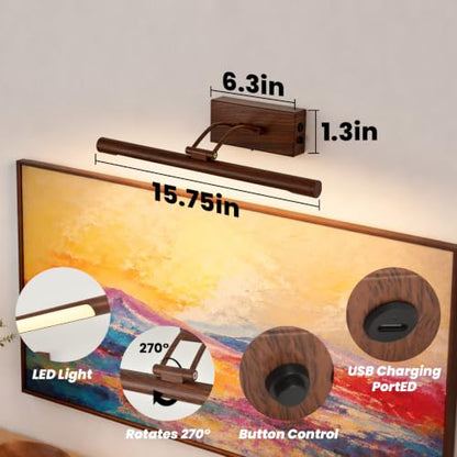 Battery Operated Picture Light for Wall,Walnut Finish 15.7-Inch - color: Walnut Finish, size: 15.7 Inch