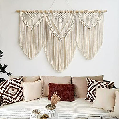 guzhiou Large Macrame Wall Hanging, Boho Woven Tapestry Decor Art, 43"x32" - color: Beige-Triangle