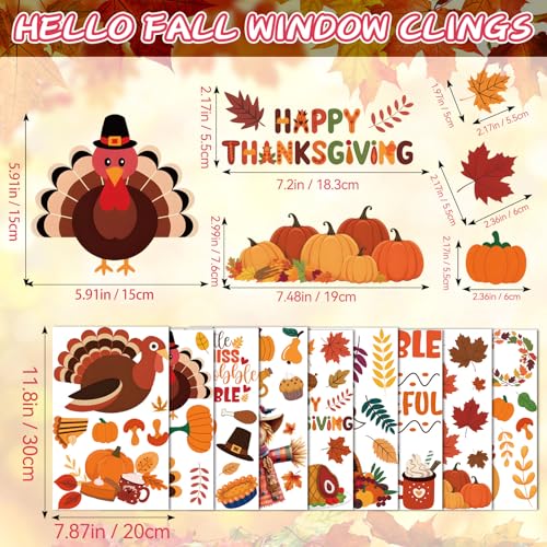Thanksgiving Window Clings Stickers Decor, Fall Pumpkin Turkey Decorations - color: Thanksgiving