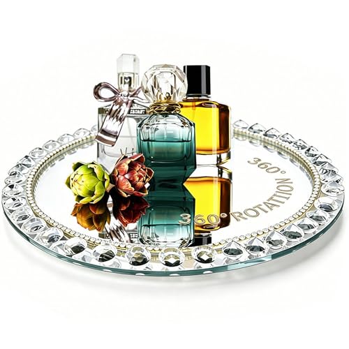 Large Round Crystal Tray, 12"x12" Silver Rotatable Perfume Tray - color: Silver D