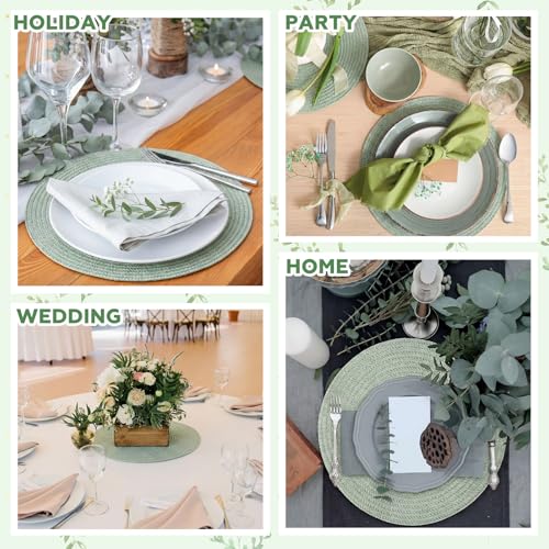 24 Pcs 13 in Round Woven Placemats Boho Charger,Sage Green,Classic - color: Sage Green, style: Classic