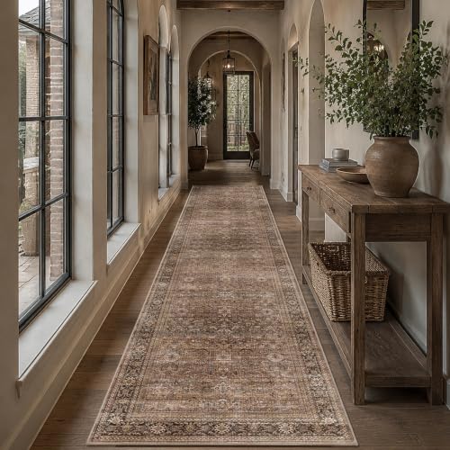 Schweek 2.6x10 Runner Rug Washable Non-Slip Hallway Rugs for Kitchen Brown - color: Brown, size: 2.6' x 10' (Runner)