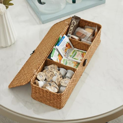 Nonam 3-Section Divided Storage Small Basket with Lid,Shelf Basket-Natural - color: 3-Divided - Natural