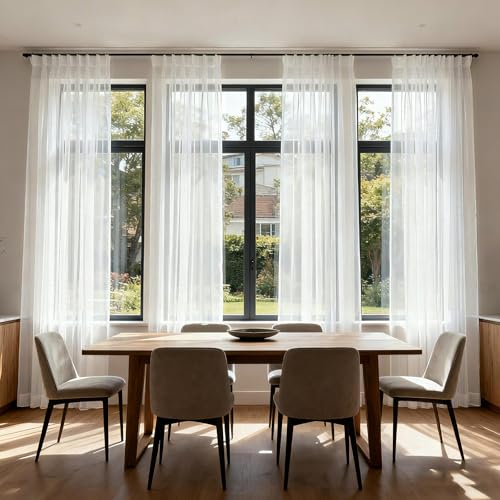 Off White Pinch Pleated Sheer Curtain 102 Inches Long Floor to Ceiling Thin - color: Off White, size: 50"W x 102"L (Pack of 1)