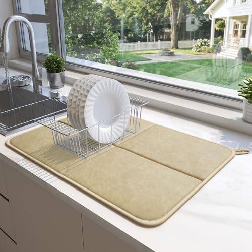 YDKGL 2 pack Dish Drying Mat for Kitchen Counter,PU Leather Dish Mat，Brown - color: Brown, size: 16" x 24"(2 Pack)