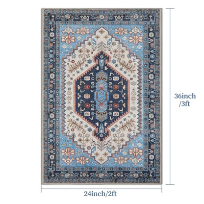 Ciicool 2x3ft Small Area Rug,Washable Boho Thin Mat for Entryway Kitchen - color: Blue/Beige, size: 2' X 3' (Rectangular)