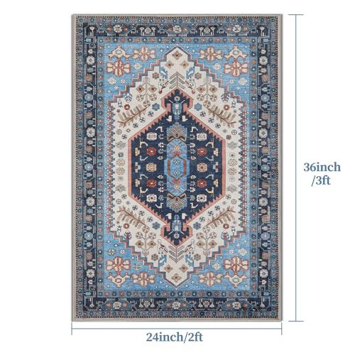 Ciicool 2x3ft Small Area Rug,Washable Boho Thin Mat for Entryway Kitchen - color: Blue/Beige, size: 2' X 3' (Rectangular)