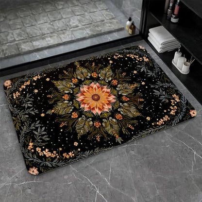 Bath Mat-Bathroom Rug，Mandala Flowers Green Vines Non Slip Quick Dry Stain Resistant Easy to Clean Care Shower Rug for Bathtub Shower Room 16×24Inch (40 * 60cm) - color: Mandala Flowers Green Vines, size: 16 x 24 inches