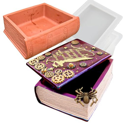 Wehous Resin Box Mold with Lid Book Shape Storage Box Silicone Molds for Epoxy Resin Concrete 3D Candle Holder Jewelry Trinket Container Succulent Plant Pot Mold DIY Art Casting Craft Home Decor