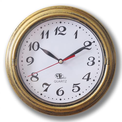 SAC SMARTEN ARTS Decor Silent Wall Clock Non-Ticking Decor Wall Clock 8 Inches Vintage Gold Metalic Looking Easy to Ready for Home/School/Hotel/Office - color: Rustic Copper