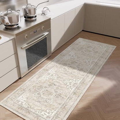 Washable Kitchen Rugs Non Slip: 2x6 Hallway Runner Rug Soft Carpet Runner - color: Beige White and Black, size: 2' x 6' (Rectangular)