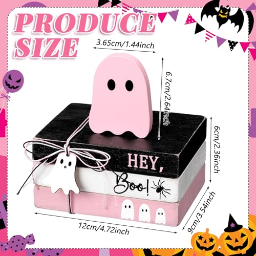 GlikCeil 4 Pcs Halloween Ghost Table Decorations Spooky Wooden Signs,Pink - color: Pink