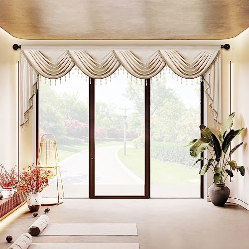 ELKCA Luxury Cream Velvet Curtain Valances for Living Room with Beads(118inch,1 Panel) - color: Cream, size: 118"W x 43"L (Pack of 1)