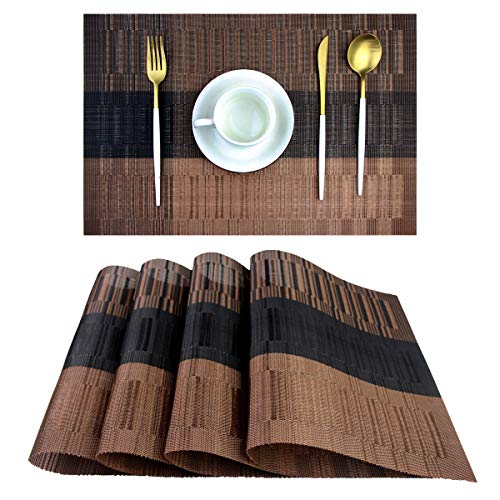 PIGCHCY Placemats,Durable Placemats for Dining Table,Washable Woven Vinyl Kitchen Placemats Set of 4 (Brown) - color: A: Brown, size: 4 Placemats
