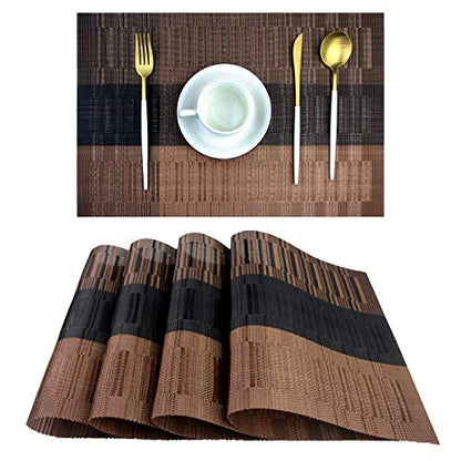 PIGCHCY Placemats,Durable Placemats for Dining Table,Washable Woven Vinyl Kitchen Placemats Set of 4 (Brown) - color: A: Brown, size: 4 Placemats