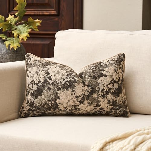 Yangest Neutral Floral Pillow Cover 12 x 20 Inches, Vintage Chenille Rectangle Throw Pillow Cover Soft Decorative Farmhouse Accent Couch Pillow Cover for Living Room Bedroom, Grey - color: Grey, size: 20" x 12" (Pack of 1)
