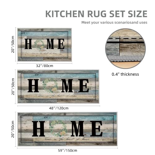 Kitchen Rugs Non Slip Washable Farmhouse Kitchen Mats for Floor, Grey Teal - color: Home-multi2, size: 20"x32"+20"x48"+20"x59"