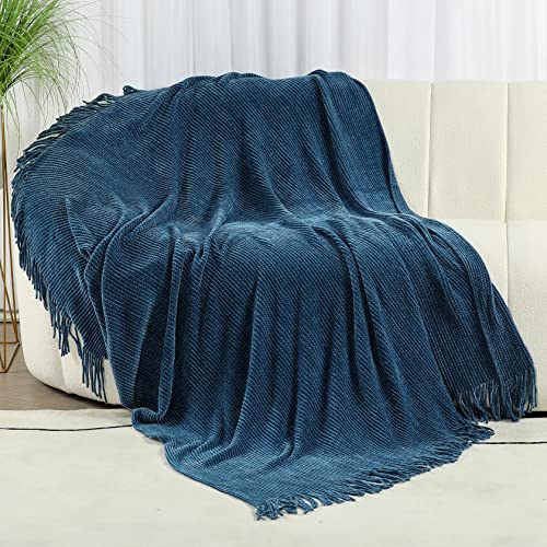 Blagic Chenille Throw Blanket for Couch and Bed,Dark Blue,50"x60" - color: I-dark Blue, size: 50 × 60 in