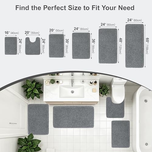 Bathroom Rugs Non Slip 24"x16" Soft Absorbent Bath Mat, Dark Gray - color: Dark Gray, size: 24" x 16" (Rectangular)
