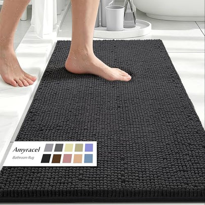Amyracel Bathroom Rugs Mat 48x72, Thick Soft Quick Dry Absorbent - color: Black, size: 48" x 72"