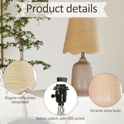 Pia Ricco 19" Modern Ceramic Table Lamp for Living Room Gray Camel Base Desk Lamps for Bedroom Farmhouse Bedside Nightstand Lamp End Table Lamps,Pink,Rattan Shade - color: Gray Camel Base