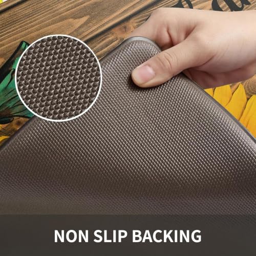 MAYHMYO Sunflower Kitchen Decor Mat Set, 2PC Kitchen Mats, Anti Fatigue - color: Wood Grain