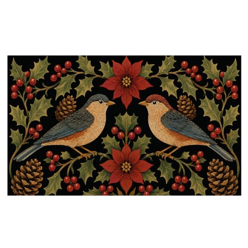 Christmas Bird Floral Faux Coco Coir Doormat Door Mat 17x30 Inch - color: Snow Bird