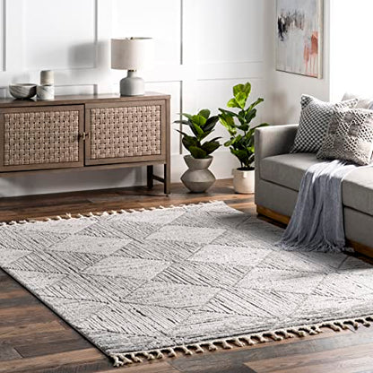 nuLOOM Kerry Light Grey Geometric Power Loomed Area Rug, 8' x 10' - color: Kerry Light Grey, size: 7'10" x 10' (Rectangular)