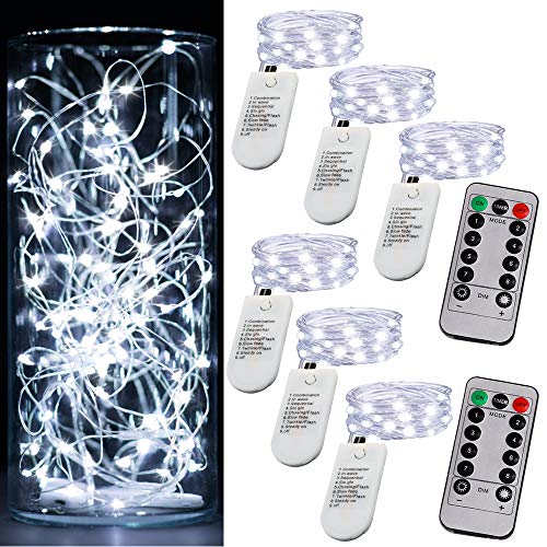 6 Pack Fairy Lights Battery Operated String Lights w/ Timer,2 Remotes,20LED - color: Cool White, size: 6.5ft