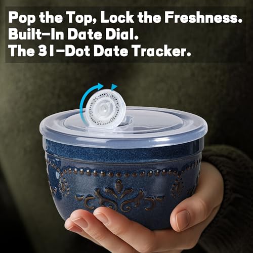 Artena Meal Prep Containers 22 OZ, 4 Pack Snack Containers, Reusable Food Storage Containers With Lids For Soup Yogurt Oatmeal Lunch Breakfast, Ceramic Cereal Bowls (Blue, Damask Floral) - size: 5.15 inch (Damask Floral, Blue)