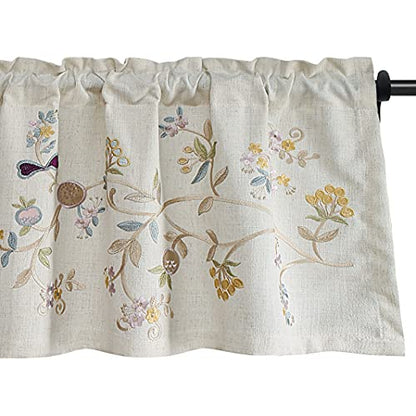 VOGOL Floral Embroidered Pattern Kitchen Valances for Windows, Linen Rod Pocket Curtains Valance for Living Room, 52 Inch Wide by 18 Inch Long, One Panel - color: C1