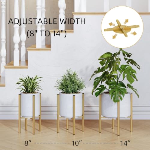 Adjustable Plant Stand Indoor, 2 Heights,Golden with Round Plate - color: golden-b