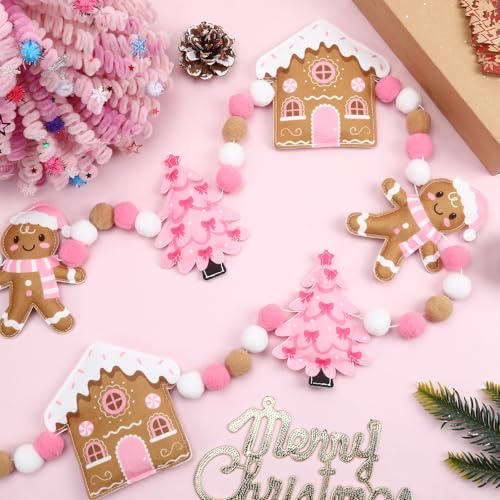 Jansun 8.2 Ft Pink Christmas 3D Felt Garland - color: Pink