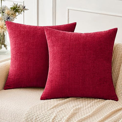 MIULEE Soft Chenille Christmas Throw Pillow Covers Red 16x16 Inch - color: Red, size: 16" x 16" (Pack of 2)