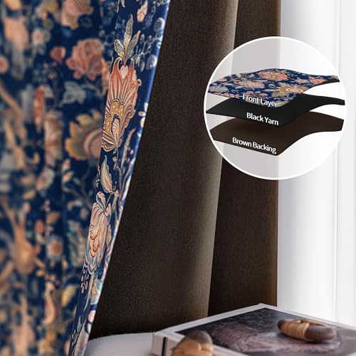 FMFUNCTEX Blue Boho Blackout Floral Curtains, 52X72 Inches, 2 Panels - color: Blue, size: 52"W x 72"L (Pack of 2)