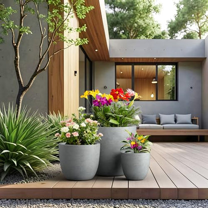 Kante Set of 3 Pale Gray Concrete Bowl Round Planters for Modern Home - color: Concrete Gray, size: 18/14/10-Inch Dia