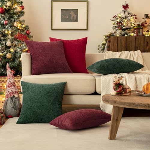 MIULEE Soft Chenille Throw Pillow Covers Burgundy 16x16 Inch Pack of 2 - color: Burgundy, size: 16" x 16" (Pack of 2)