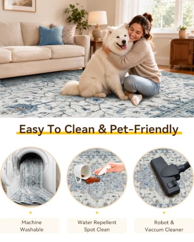 RELEANY Washable Vacuum-Friendly Area Rugs 2'x3' Blue/Gray - color: Blue/Gray, size: 2' x 3' (Rectangular)