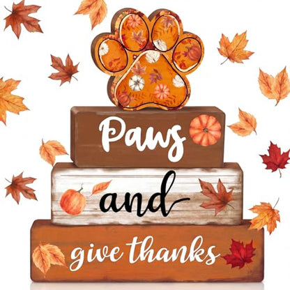 Amyhill 4 Pcs Fall Dog Paw Tiered Tray Wooden Table Sign Decor - style: Fall