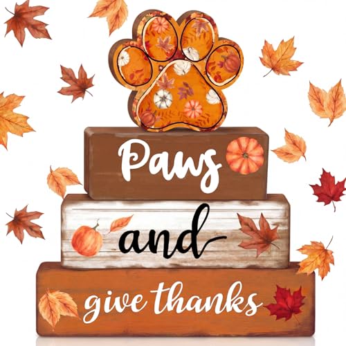 Amyhill 4 Pcs Fall Dog Paw Tiered Tray Wooden Table Sign Decor - style: Fall