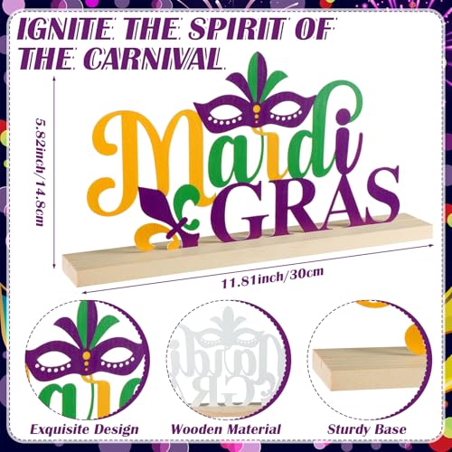 Roowest 2026 Metal Mardi Gras Table Sign Decor Centerpiece with Wood Base - style: Mardi Gras