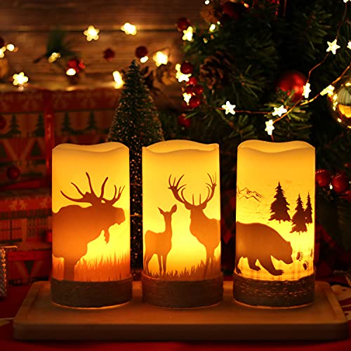 GenSwin Flameless Led Candles with Hemp Rope & Timer Deer Moose Bear - color: Deer