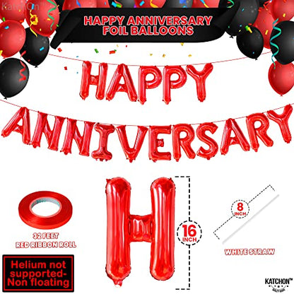 KatchOn, Red Happy Anniversary Balloons Banner - 16 Inch | Happy Anniversary Decorations | Red Happy Anniversary Backdrop - style: Red