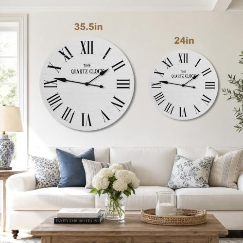ARTPOWER 35.5" Extra Large Farmhouse Wall Clock,Solid Wood Veneer,White - color: White, size: 35.5"W x 35.5"H