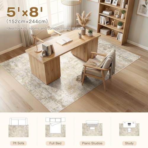 cotiled 5x8 Area Rugs Living Room: Washable Abstract Rug Beige - color: Beige, size: 5' x 8' (Rectangular)