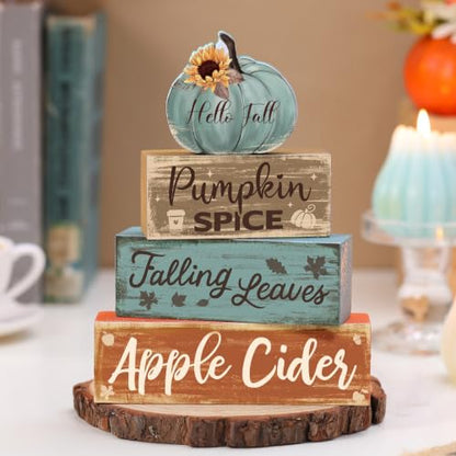 4 Pcs Fall Teal Decor for Home Fall Pumpkin Wooden Sign with Sunflower - style: Sunflower Pumpkin