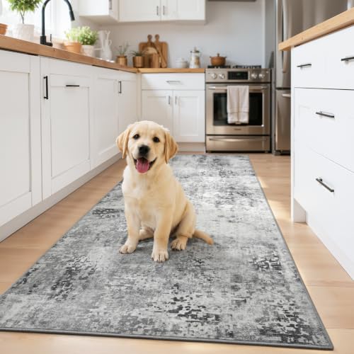 Kelarea Washable Runner Rug 2.6x8, Non-Slip Low Pile Abstract Grey - color: Light Grey, size: 2'6" x 8' (Rectangular)