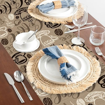 Retro Coffee Cup Table Runner Linen Long Farmhouse Rustic TableRunner for Party Holiday Dining Room /Kitchen,13 x 70 Inches - color: Retro Coffee Cup