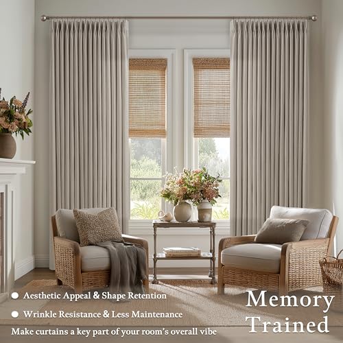92 Inch Taupe Linen Pinch Pleated Light Filtering Curtains 50x92 2 Panels - color: Burlywood Birch, size: 50"W x 92"L (Pack of 2)